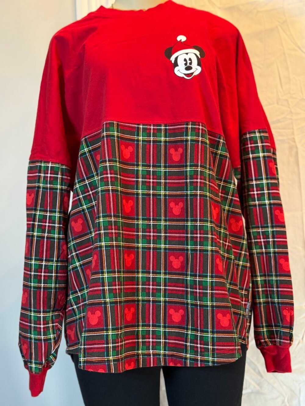 Disney Christmas Mickey Plaid Spirit Jersey Adult L